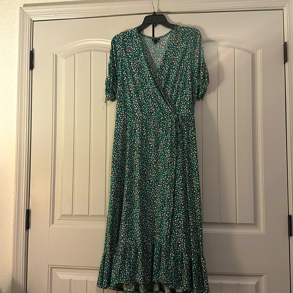 Green Polka Dot Faux wrap Midi Dress